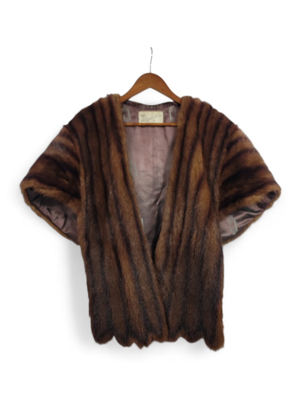 Vintage 50s Royal Furs Brown Mink Fur Stole Cross Front Capelet Shoulder Wrap - Picture 3 of 16